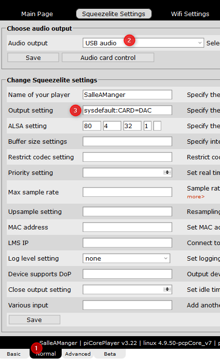 configurer picoreplayer pour le dac usb