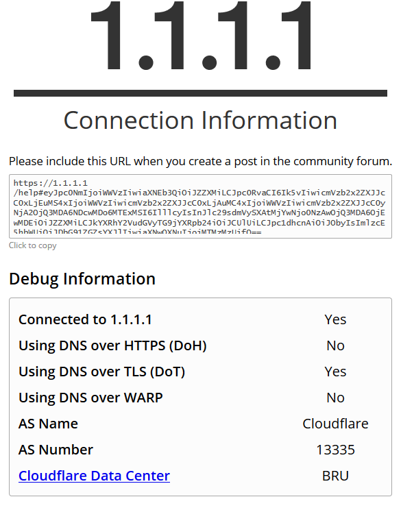 Test de vérification DNS DoT cloudflare