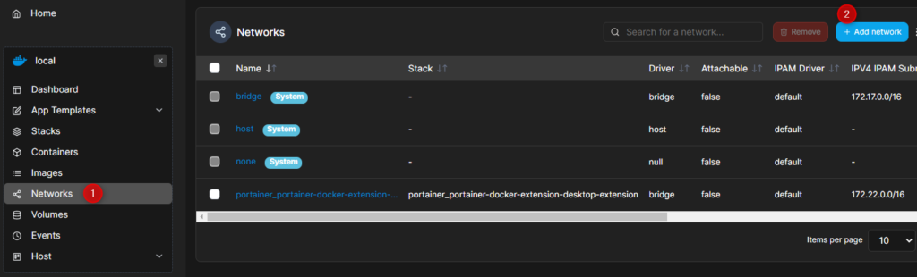 création d'un réseau définitif sous Docker Desktop avec Portainer