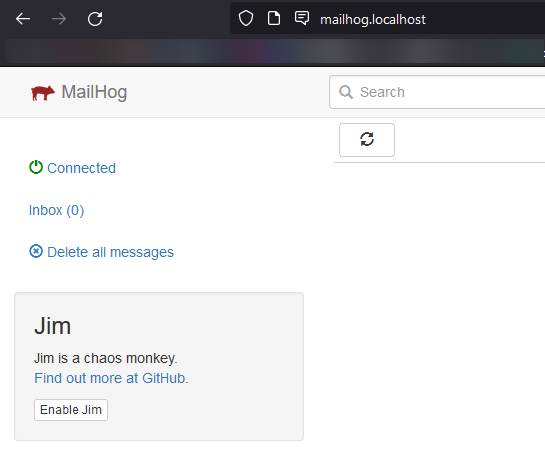 interface mailhog accessible depuis une url simple