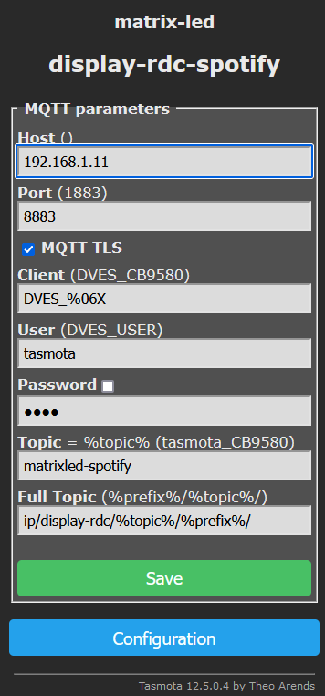 menu de configuration Tasmota pour MQTT